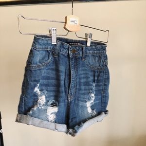 High rise denim shorts